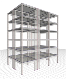 Εικόνα 6.4.2-6: Φορέας και προσομοίωμα. Τοιχωματικό στατικό σύστημα κατά X και Y,  με q=3.60