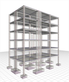 Εικόνα 6.4.2-16: Φορέας και προσομοίωμα. Διπλό τοιχωματικό στατικό σύστημα κατά X,Y, q=3.00