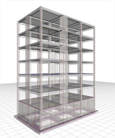 Εικόνα 6.4.2-21: Φορέας και προσομοίωμα. Τοιχωματικό στατικό σύστημα κατά X και Y, q=3.60