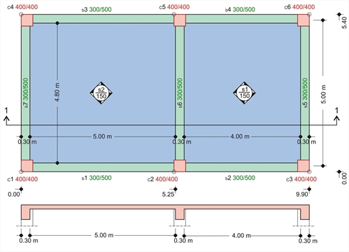 Κάτοψη ξυλοτύπου /Τομή ξυλοτύπου 1-1