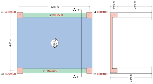 Εικόνα 3.3.1-1: Κάτοψη ξυλοτύπου		                                             	Εικόνα 3.3.1-2: Τομή Α-Α