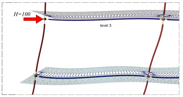 Εικόνα B.4-5: Λεπτομέρεια παραμόρφωσης των μελών και των πεπερασμένων στοιχείων πλάκας της 3<sup>ης</sup> στάθμης (2<sup>ος</sup> όροφος)